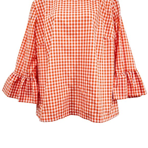 Elizabeth Wilson Katherine Top Gingham Plaid Check Ruffle Neck Orange White XL - Picture 5 of 9